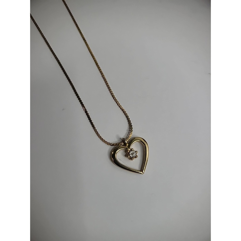 Vintage Gold Tone Heart Crystal Middle Gold Tone Chain Necklace Jewelry Costume - Picture 9 of 11
